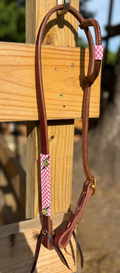 Pretty In Pink Beaded Leather Headstall