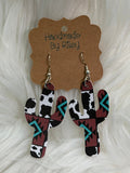 Western Cactus Faux Leather Earrings