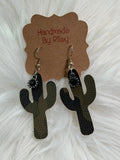 Camouflage Cactus Faux Leather with Black and Silver Sunflowers