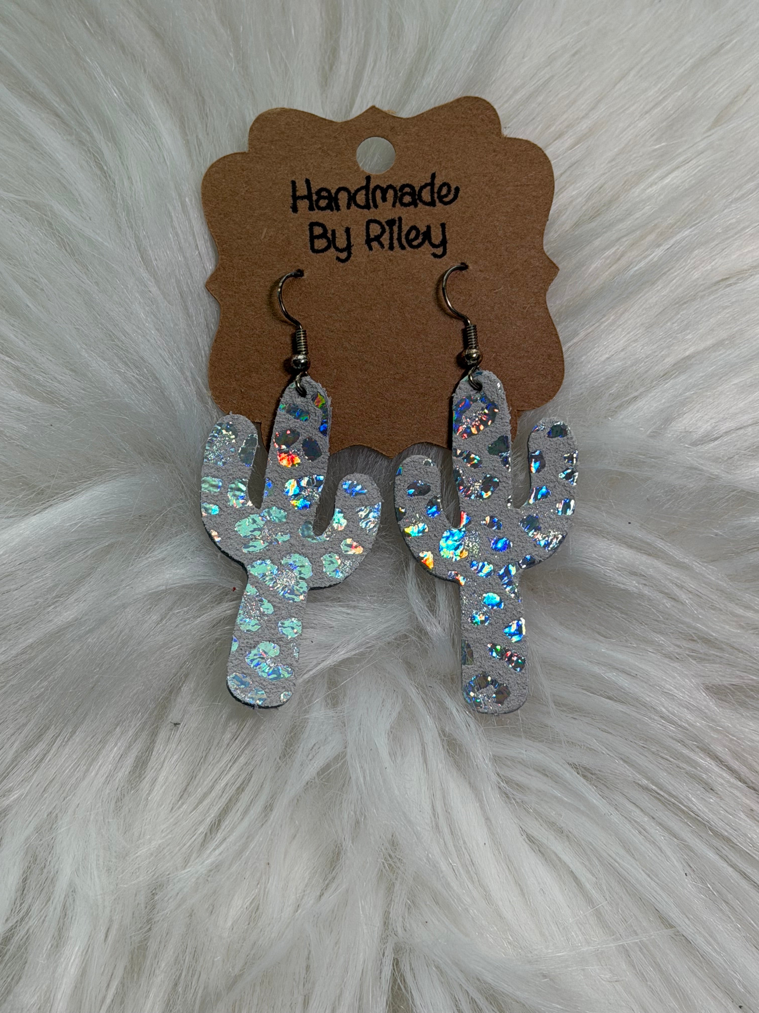Desert Diamond Cactus Faux Leather Earrings