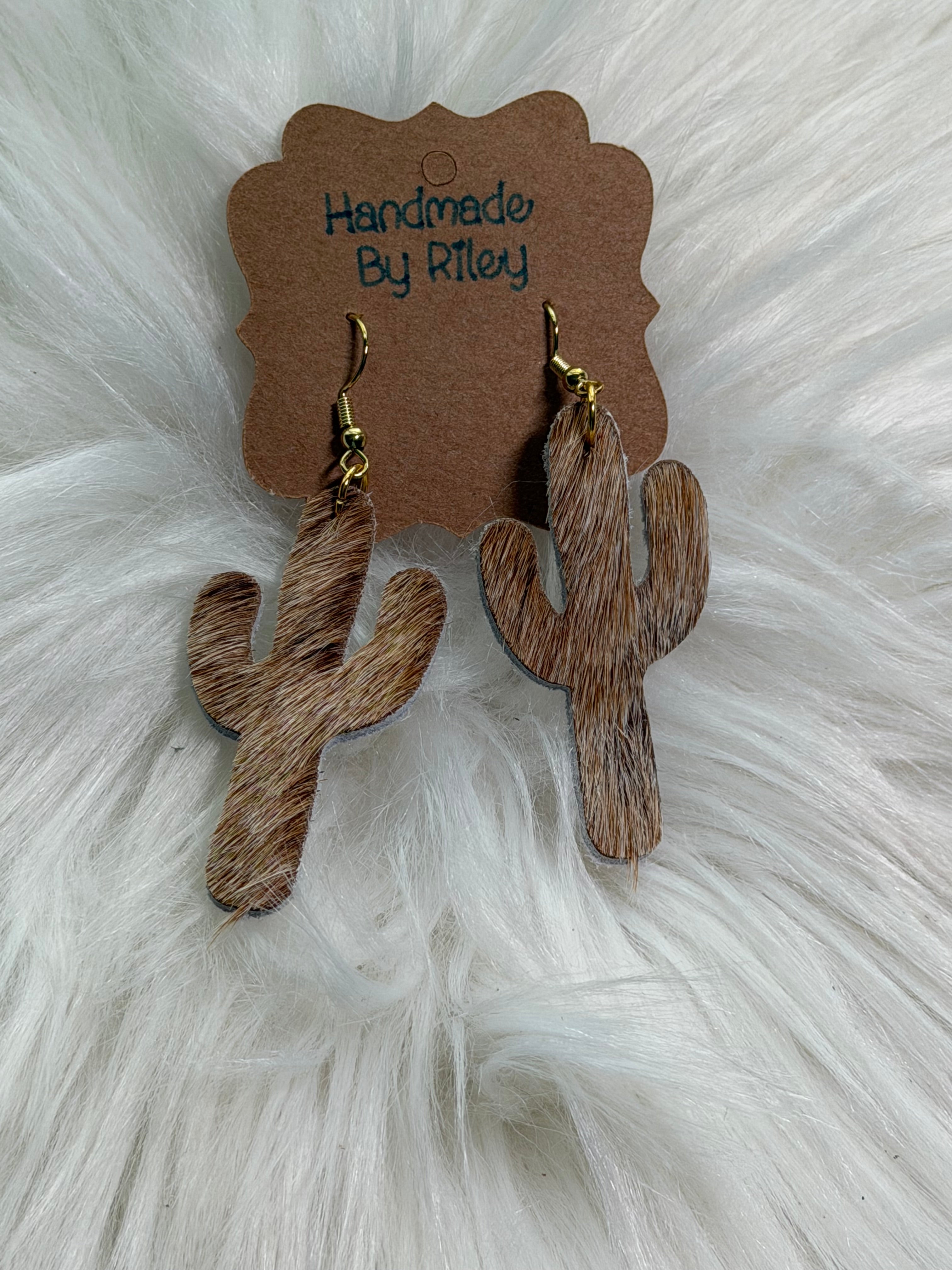 Cowhide Cactus Leather Earrings