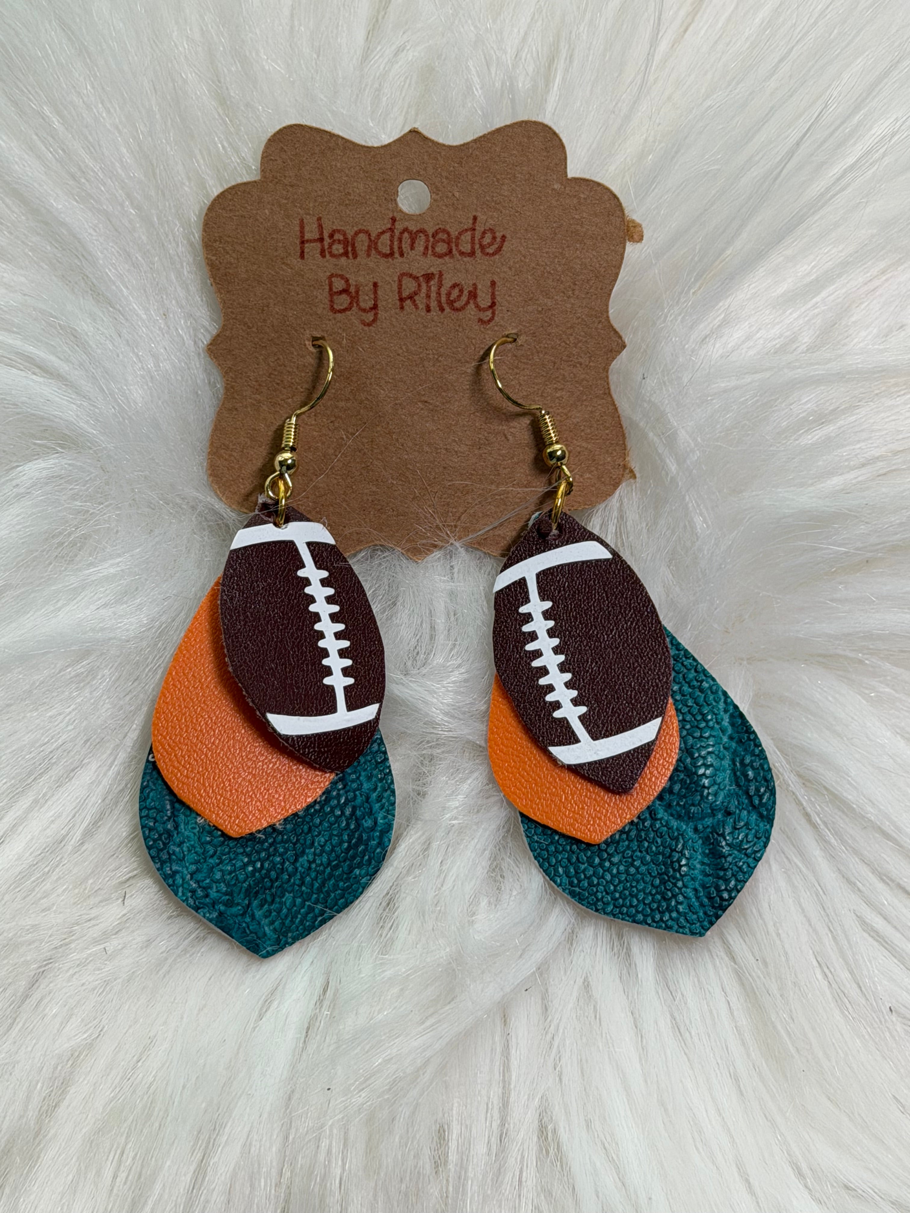 Dangling Football Faux Leather Earrings
