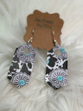 Turquoise Bloom Faux Leather Earrings