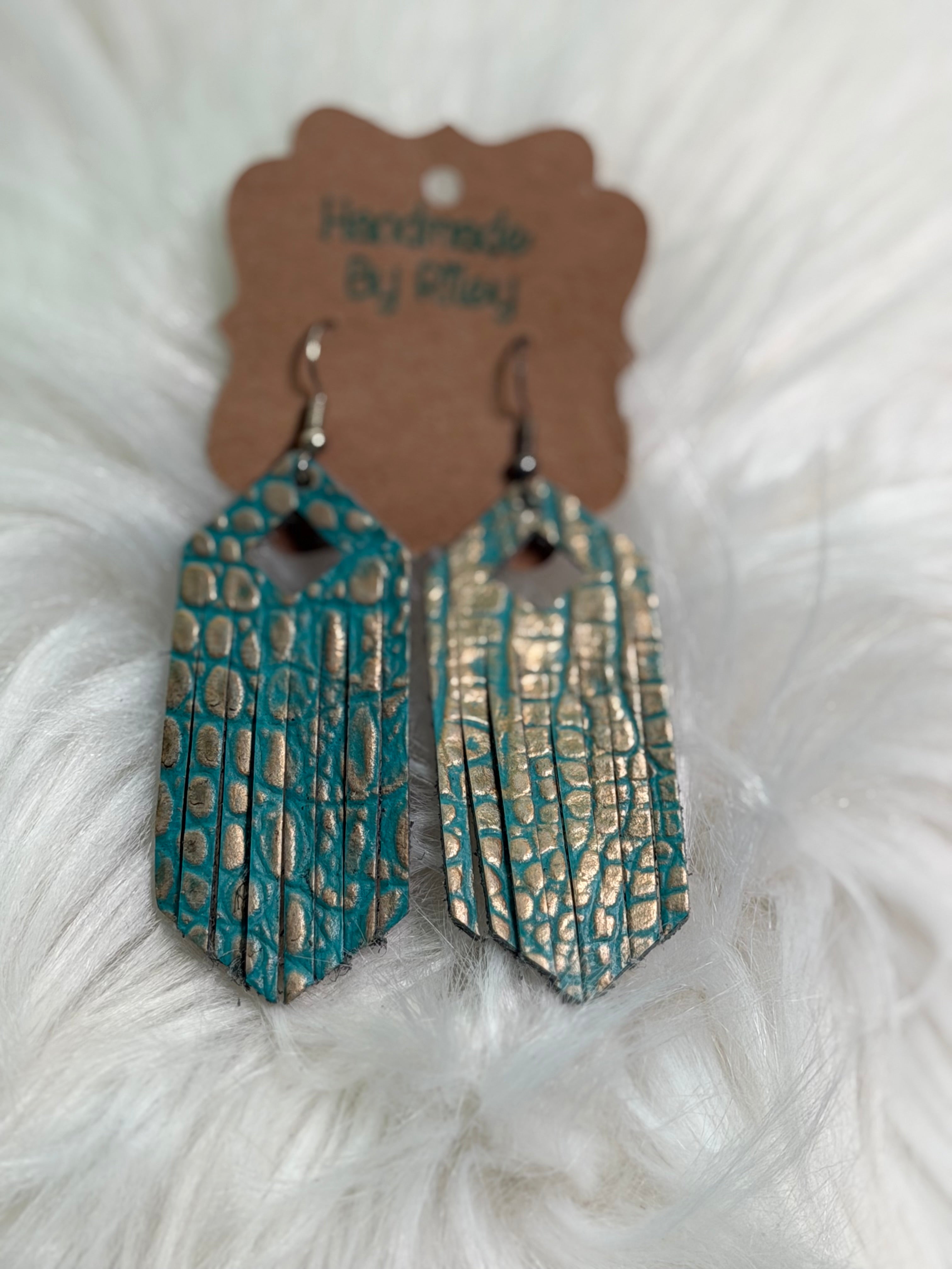Turquoise Snake Skin Faux Leather Earrings