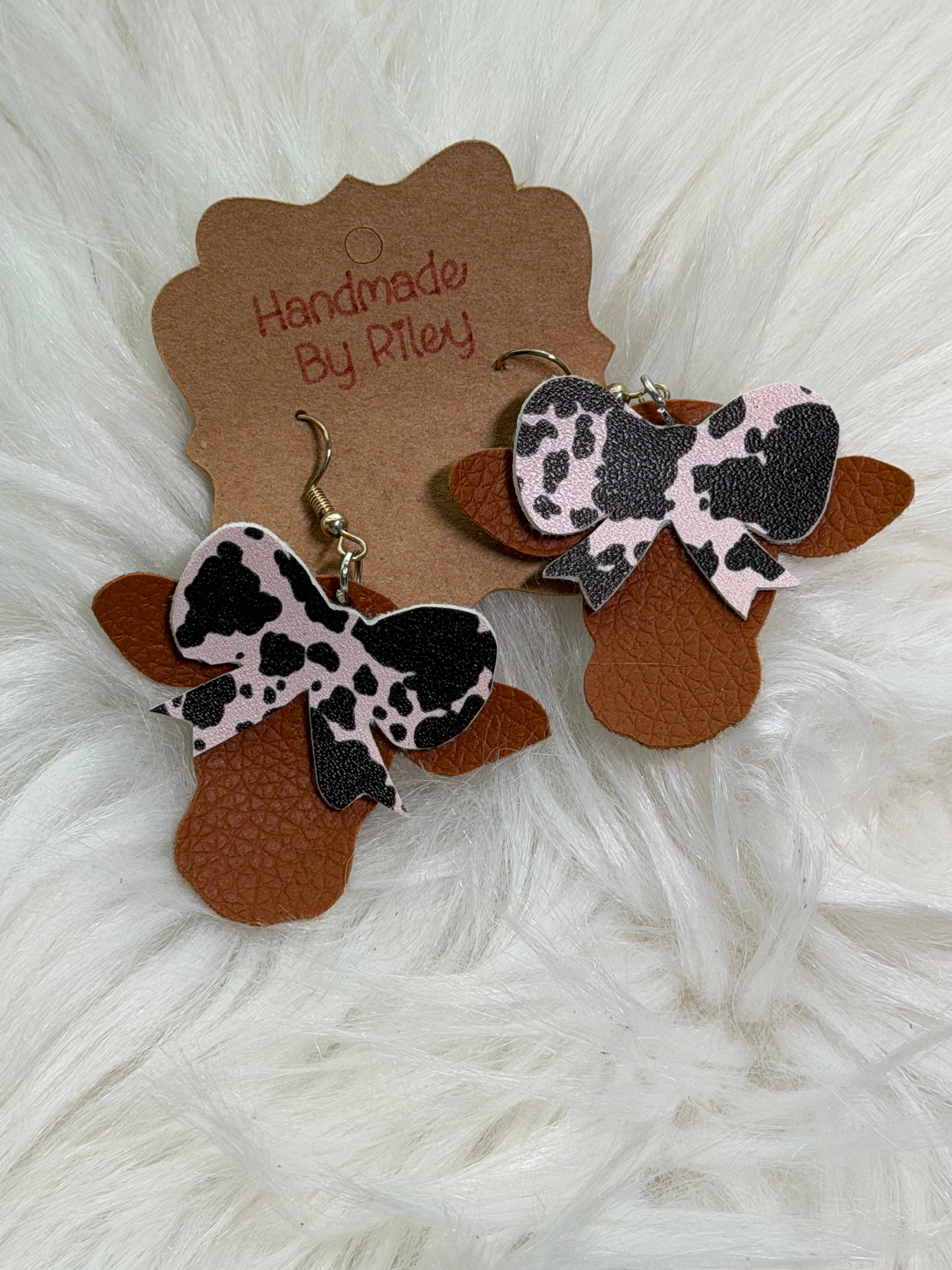 Cow Faux Leather Earrings