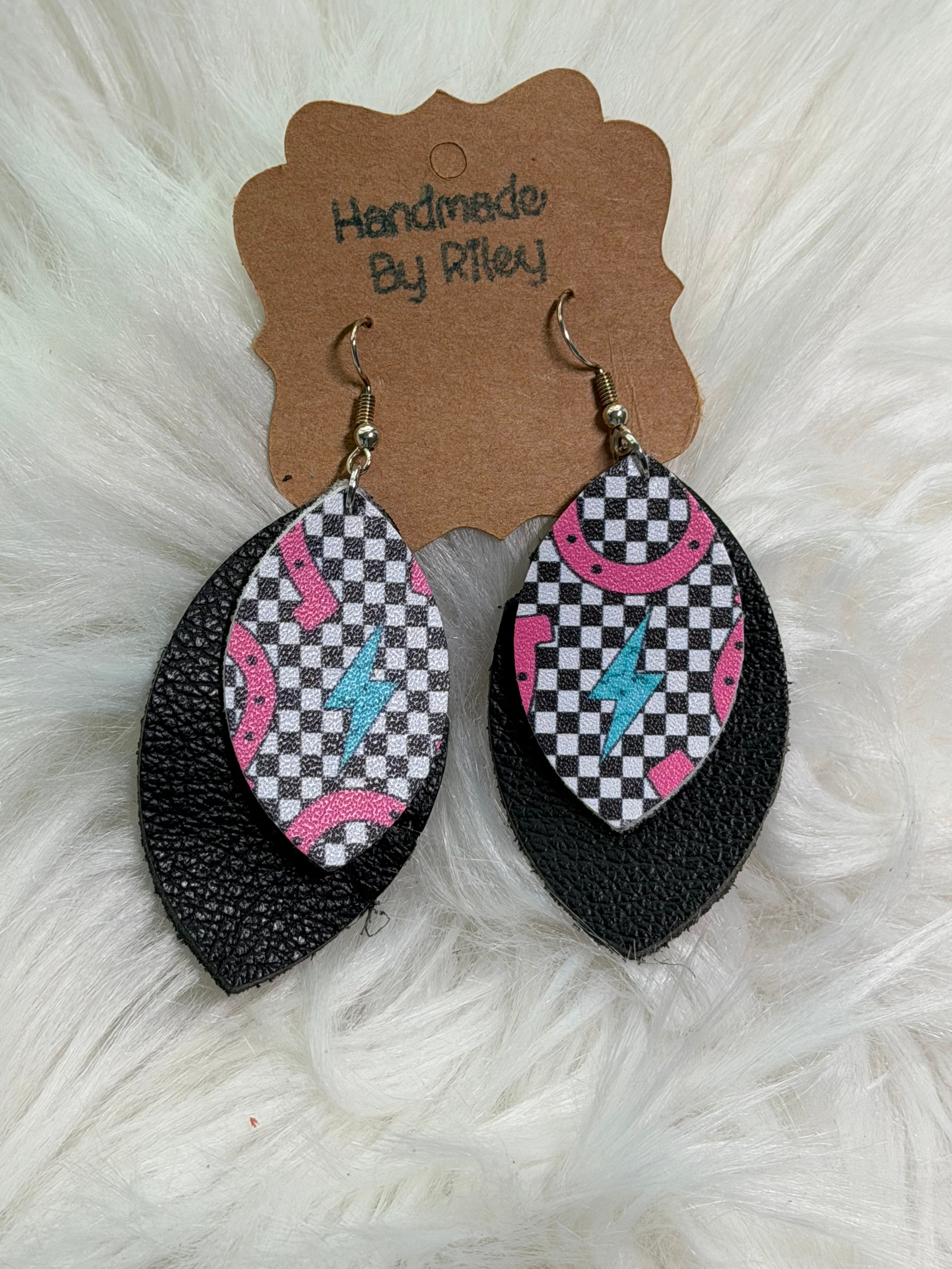 Race Day Faux Leather Earrings