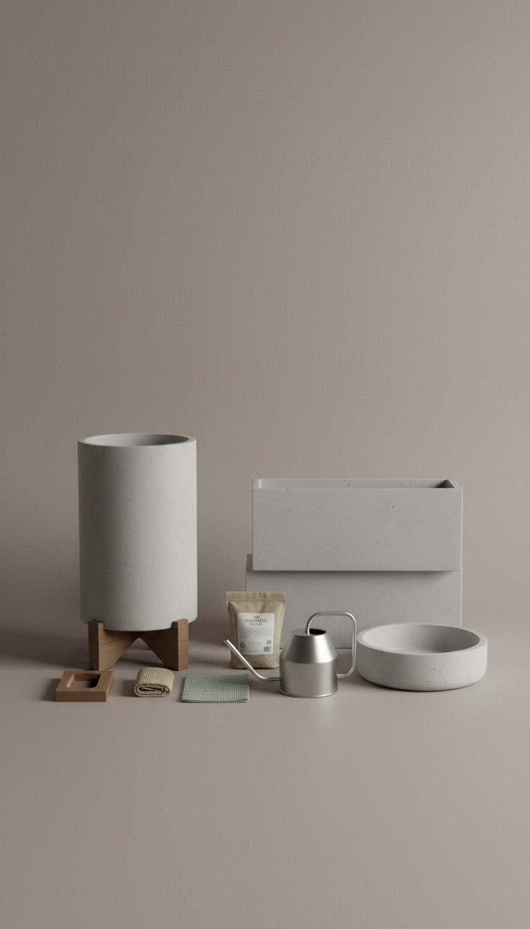 Contemporary Concrete Planter Set